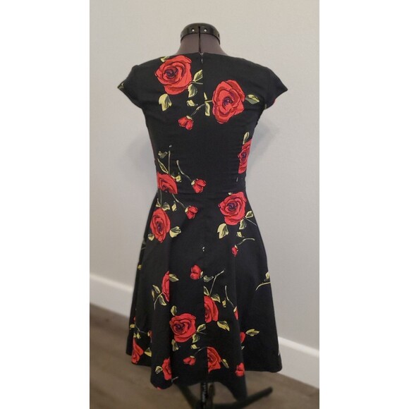 Bbonline Women's Midi Dress Small Red Black Floral Vintage 1950's Pin-Up Cotton - Picture 5 of 6